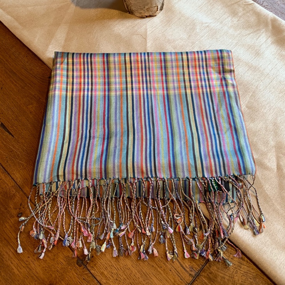 Multi color striped silk scarf 22x68